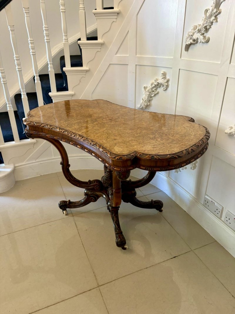 Outstanding Quality Antique Victorian Carved Burr Walnut Centre Table - Image 4